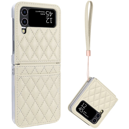 For Samsung Galaxy Z Flip4 VIETAO Rhombic Texture PU Card Slot Phone Case with Lanyard(Beige) - Galaxy Z Flip4 5G Cases by VIETAO | Online Shopping UK | buy2fix