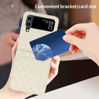 For Samsung Galaxy Z Flip4 VIETAO Rhombic Texture PU Card Slot Phone Case with Lanyard(Beige) - Galaxy Z Flip4 5G Cases by VIETAO | Online Shopping UK | buy2fix