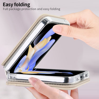 For Samsung Galaxy Z Flip4 VIETAO Rhombic Texture PU Card Slot Phone Case with Lanyard(Beige) - Galaxy Z Flip4 5G Cases by VIETAO | Online Shopping UK | buy2fix