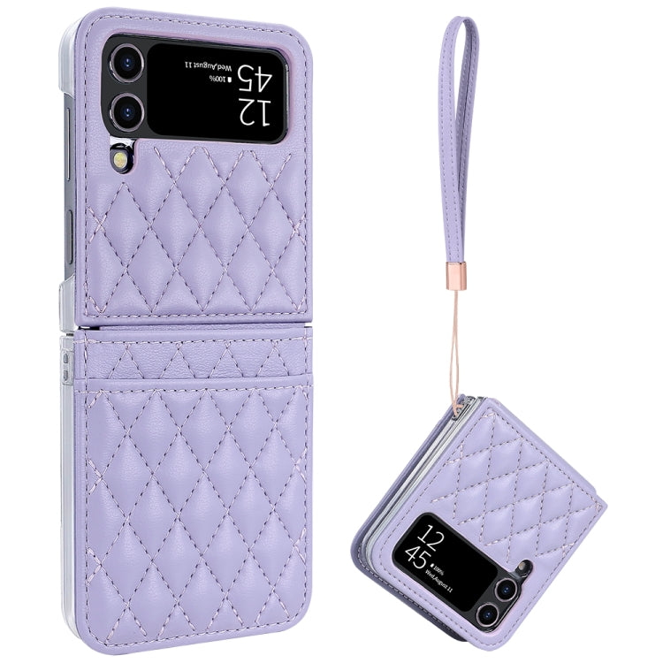 For Samsung Galaxy Z Flip4 VIETAO Rhombic Texture PU Card Slot Phone Case with Lanyard(Purple) - Galaxy Z Flip4 5G Cases by VIETAO | Online Shopping UK | buy2fix