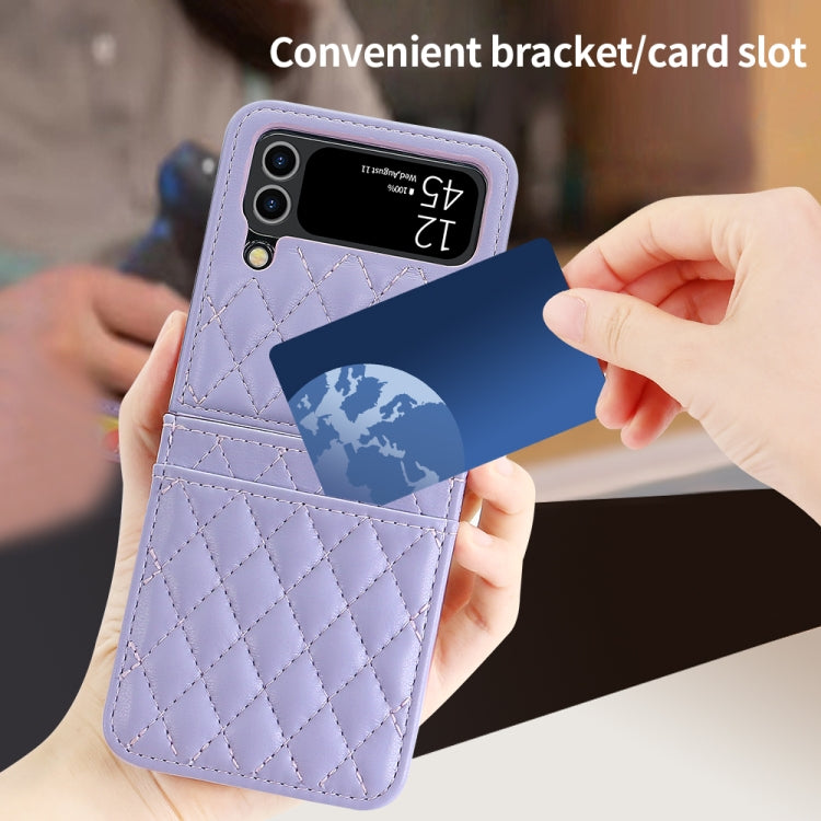 For Samsung Galaxy Z Flip4 VIETAO Rhombic Texture PU Card Slot Phone Case with Lanyard(Purple) - Galaxy Z Flip4 5G Cases by VIETAO | Online Shopping UK | buy2fix