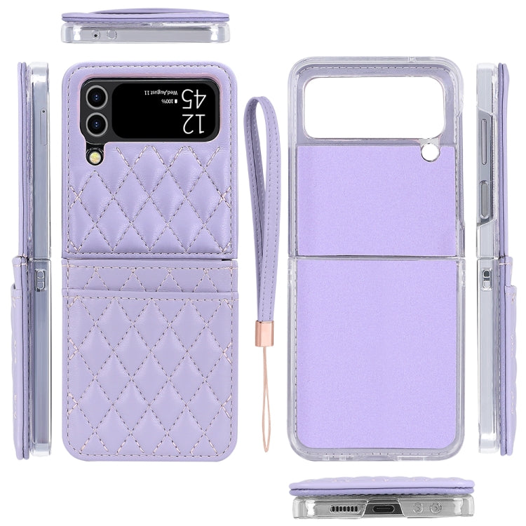 For Samsung Galaxy Z Flip4 VIETAO Rhombic Texture PU Card Slot Phone Case with Lanyard(Purple) - Galaxy Z Flip4 5G Cases by VIETAO | Online Shopping UK | buy2fix
