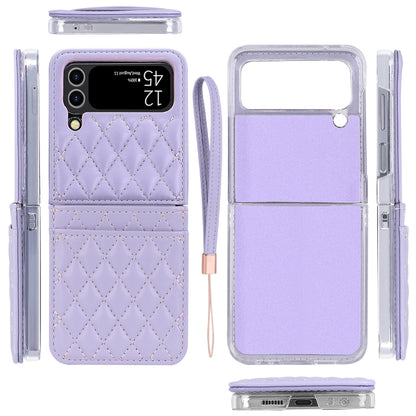 For Samsung Galaxy Z Flip4 VIETAO Rhombic Texture PU Card Slot Phone Case with Lanyard(Purple) - Galaxy Z Flip4 5G Cases by VIETAO | Online Shopping UK | buy2fix