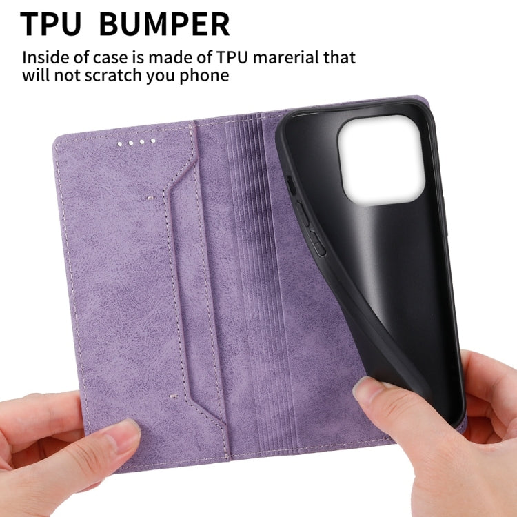 For iPhone 16 Pro Business Solid Color Magnetic RFID Leather Phone Case(Purple) - iPhone 16 Pro Cases by buy2fix | Online Shopping UK | buy2fix