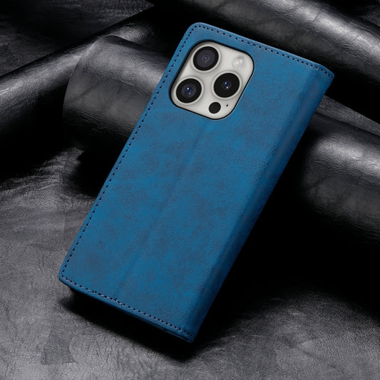 For iPhone 16 Pro Business Solid Color Magnetic RFID Leather Phone Case(Blue) by buy2fix
