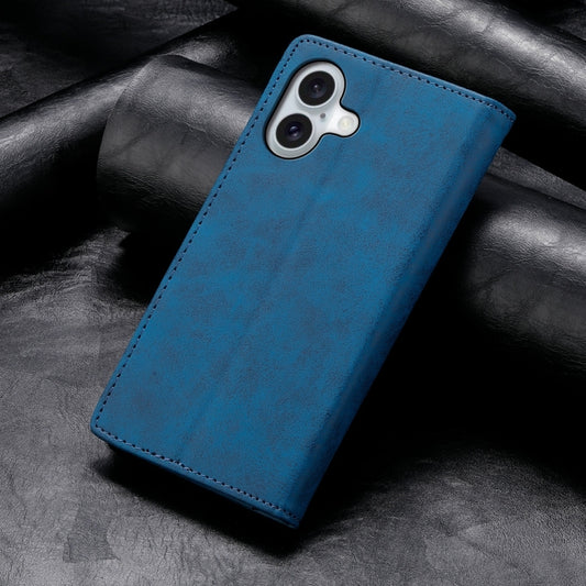 For iPhone 16 Business Solid Color Magnetic RFID Leather Phone Case(Blue) by buy2fix