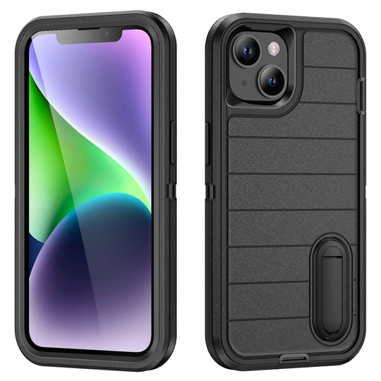For iPhone 13 Defender Gen2 Rugged PC + Silicone Phone Case with Holder(Black)