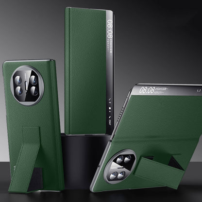 For Huawei Mate X5 / X3 SULADA Smart Series Wristband Holder Smart View Window Genuine Leather Phone Case(Green) - Huawei Cases by SULADA | Online Shopping UK | buy2fix