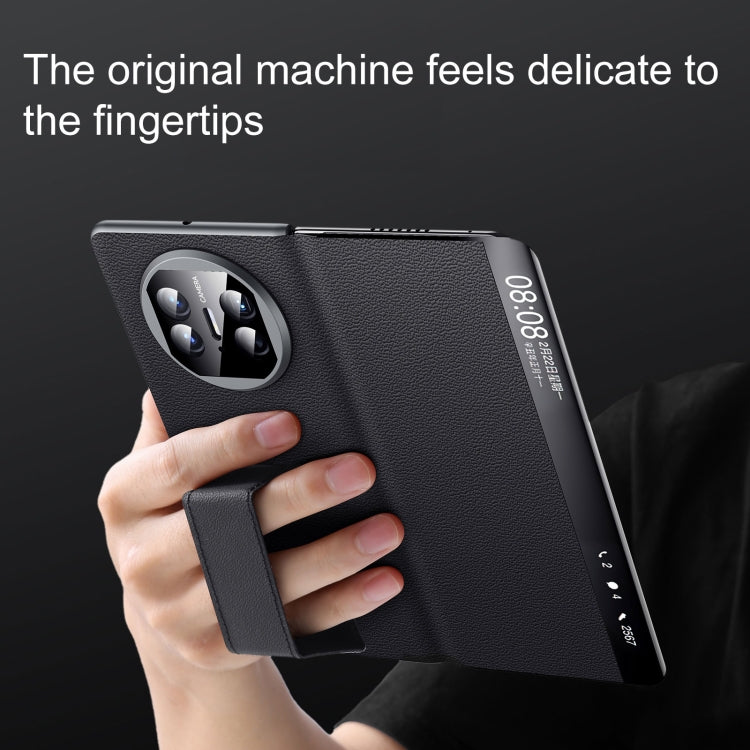For Huawei Mate X5 / X3 SULADA Smart Series Wristband Holder Smart View Window Genuine Leather Phone Case(Black) - Huawei Cases by SULADA | Online Shopping UK | buy2fix
