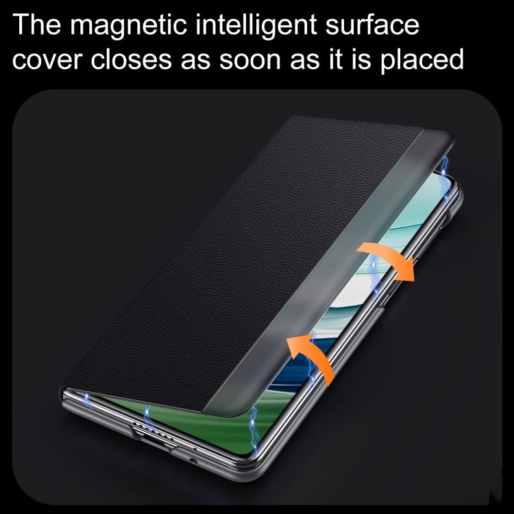 For Huawei Mate X5 / X3 SULADA Smart Series Wristband Holder Smart View Window Genuine Leather Phone Case(Black) - Huawei Cases by SULADA | Online Shopping UK | buy2fix