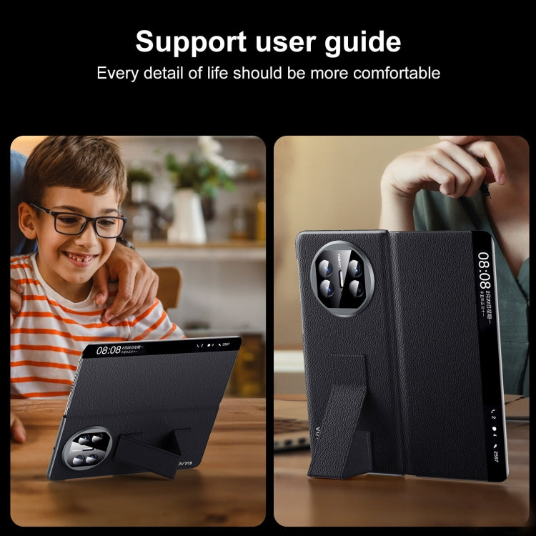 For Huawei Mate X5 / X3 SULADA Smart Series Wristband Holder Smart View Window Genuine Leather Phone Case(Green) - Huawei Cases by SULADA | Online Shopping UK | buy2fix