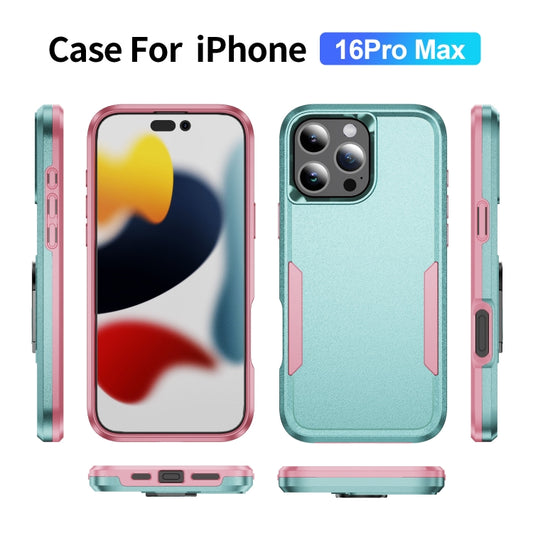 For iPhone 16 Pro Max Pioneer Armor Heavy Duty PC + TPU Phone Case(Green+Pink) by buy2fix