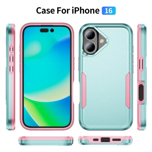 For iPhone 16 Pioneer Armor Heavy Duty PC + TPU Phone Case(Green+Pink) by buy2fix
