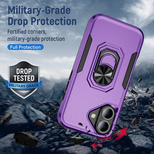 For iPhone 16 Pioneer Armor Heavy Duty PC + TPU Phone Case with Holder(Purple+Black) by buy2fix