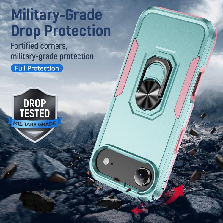 For iPhone Air Pioneer Armor Heavy Duty PC + TPU Phone Case with Holder(Green+Pink) - iPhone Air Cases by buy2fix | Online Shopping UK | buy2fix