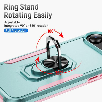 For iPhone Air Pioneer Armor Heavy Duty PC + TPU Phone Case with Holder(Green+Pink) - iPhone Air Cases by buy2fix | Online Shopping UK | buy2fix