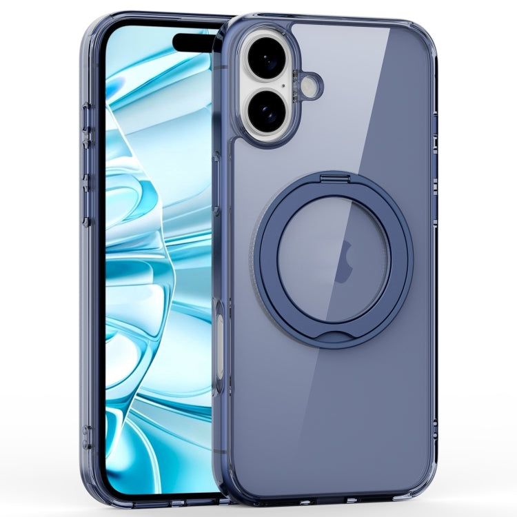 For iPhone 16 Plus Crystal Clear MagSafe Magnetic Holder Phone Case(Transparent Titanium Blue) by buy2fix