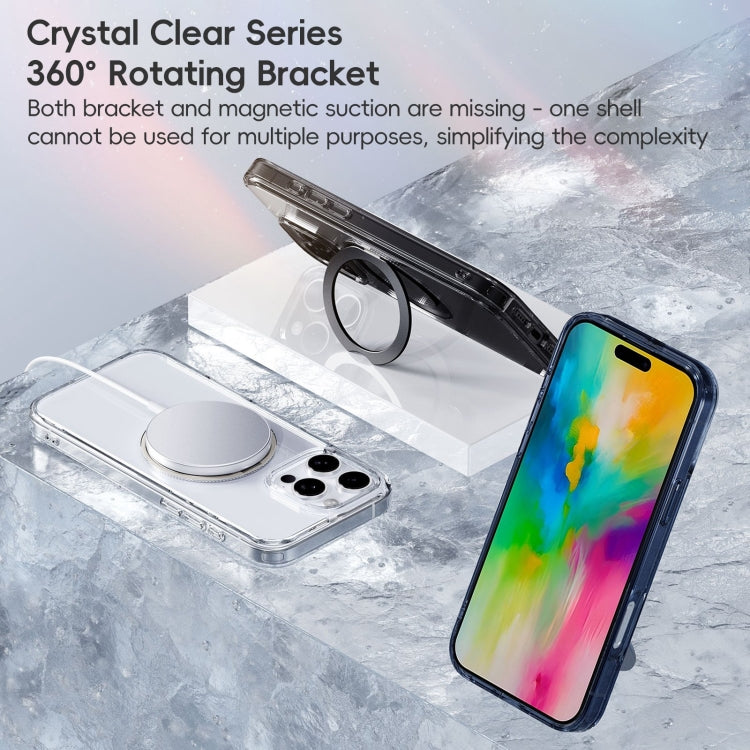 For iPhone 16 Plus Crystal Clear MagSafe Magnetic Holder Phone Case(Transparent Titanium Blue) by buy2fix
