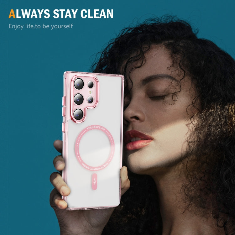 For Samsung Galaxy S23 Ultra 5G Airbag Magsafe PC Hybrid TPU Phone Case(Clear Pink) by buy2fix