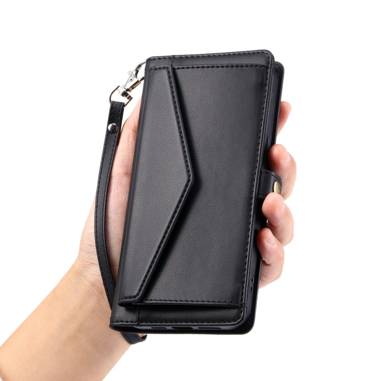 For iPhone 16 Plus Wallet Multi-card Slot Leather Phone Case with Lanyard(Black) - iPhone 16 Plus Cases by buy2fix | Online Shopping UK | buy2fix