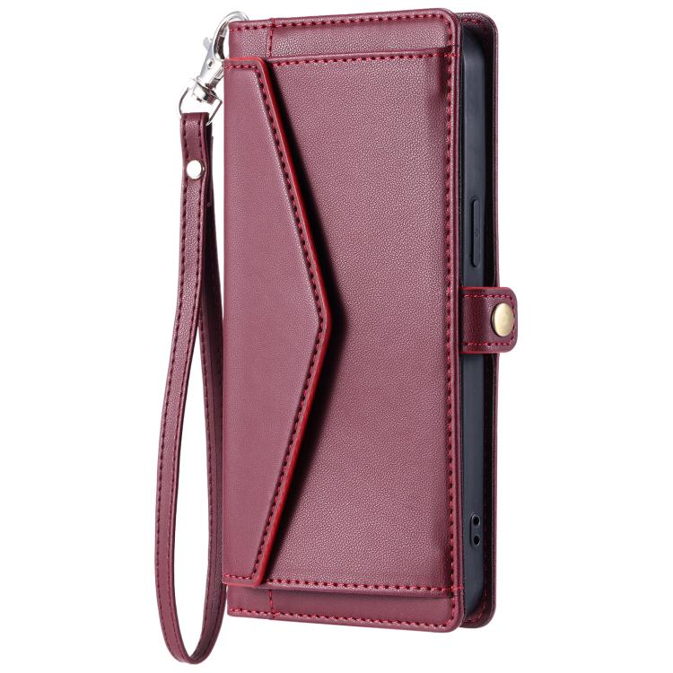 For iPhone 16e Wallet Multi-card Slot Leather Phone Case with Lanyard(Wine Red) - iPhone 16e Cases by buy2fix | Online Shopping UK | buy2fix