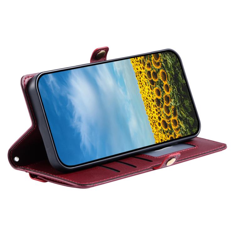 For iPhone 16e Wallet Multi-card Slot Leather Phone Case with Lanyard(Wine Red) - iPhone 16e Cases by buy2fix | Online Shopping UK | buy2fix