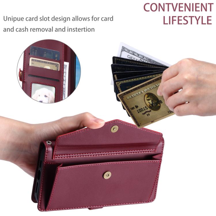 For iPhone 16e Wallet Multi-card Slot Leather Phone Case with Lanyard(Wine Red) - iPhone 16e Cases by buy2fix | Online Shopping UK | buy2fix