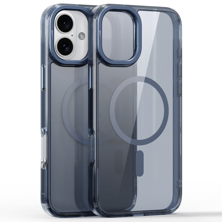 For iPhone 16 Plus Mirror Crystal Clear Lens Holder MagSafe Magnetic Phone Case(Transparent Titanium Blue) by buy2fix