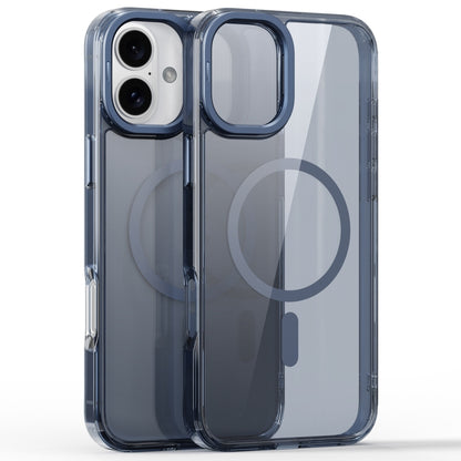 For iPhone 16 Plus Mirror Crystal Clear Lens Holder MagSafe Magnetic Phone Case(Transparent Titanium Blue) by buy2fix