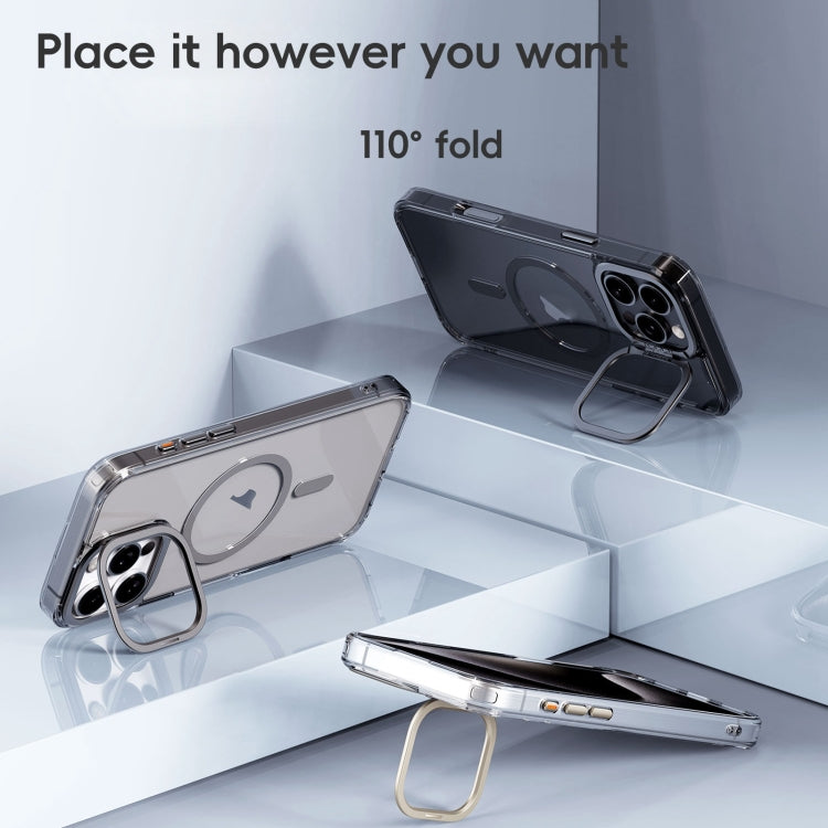 For iPhone 16 Plus Mirror Crystal Clear Lens Holder MagSafe Magnetic Phone Case(Transparent Black) by buy2fix