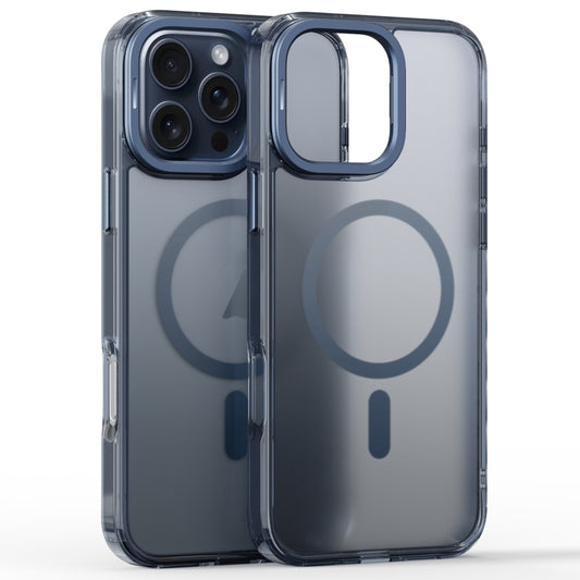 For iPhone 16 Pro Frosted Crystal Clear Lens Holder MagSafe Magnetic Phone Case(Transparent Titanium Blue) by buy2fix