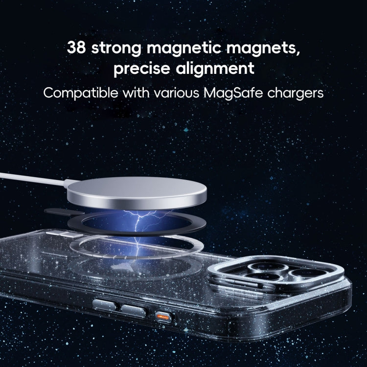 For iPhone 16 Plus Glitter Powder Lens Holder MagSafe Magnetic Phone Case(Transparent) - iPhone 16 Plus Cases by buy2fix | Online Shopping UK | buy2fix