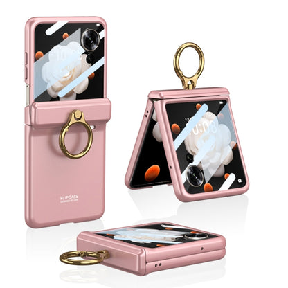 For Honor Magic V Flip GKK Integrated Magnetic Folding Hinge Full Coverage Phone Case with Ring Holder(Pink) by GKK