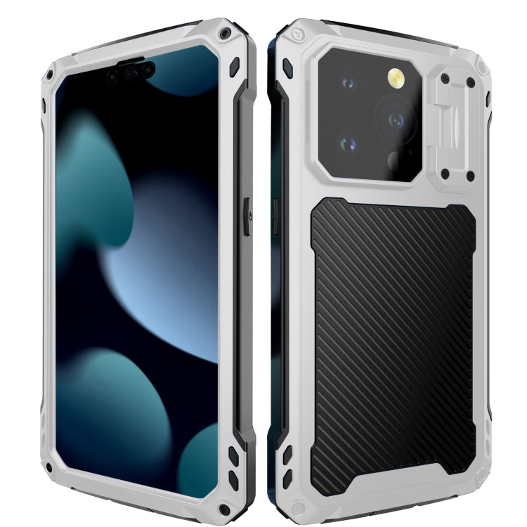 For iPhone 15 Pro Max Lens Holder Metal IP54 Life Waterproof Three-proof MagSafe Phone Case(Silver) - iPhone 15 Pro Max Cases by buy2fix | Online Shopping UK | buy2fix