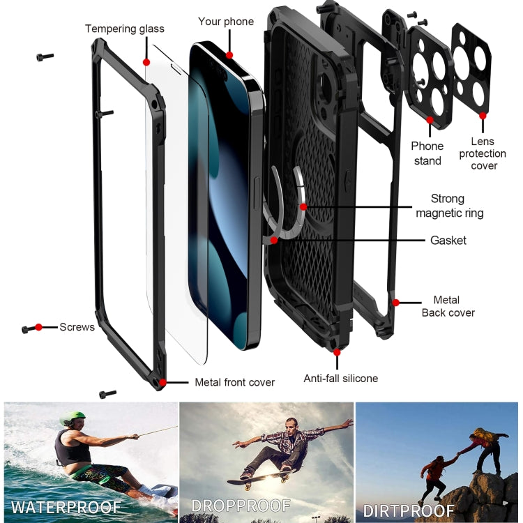 For iPhone 15 Plus Lens Holder Metal IP54 Life Waterproof Three-proof MagSafe Phone Case(Silver) - iPhone 15 Plus Cases by buy2fix | Online Shopping UK | buy2fix