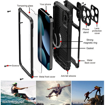 For iPhone 15 Lens Holder Metal IP54 Life Waterproof Three-proof MagSafe Phone Case(Silver) - iPhone 15 Cases by buy2fix | Online Shopping UK | buy2fix