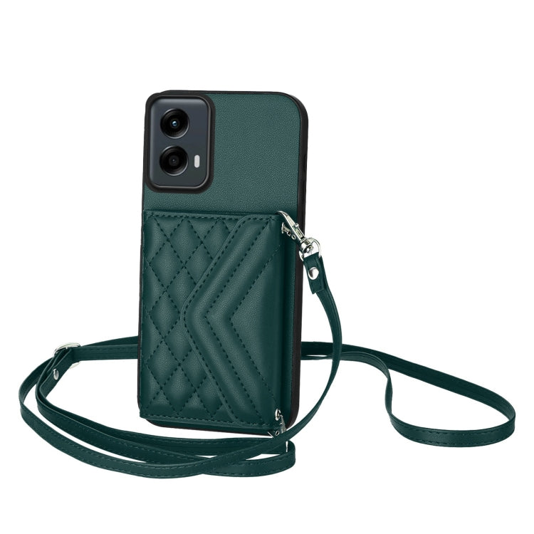 For Motorola Moto G 5G 2024 Rhombic Texture Card Bag RFID Phone Case with Long Lanyard(Green) by buy2fix