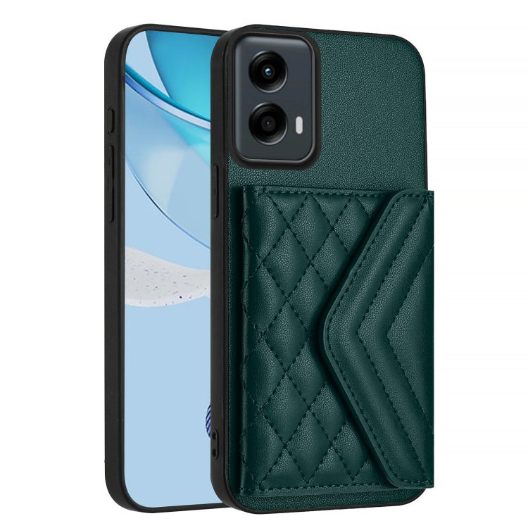 For Motorola Moto G 5G 2024 Rhombic Texture Card Bag RFID Phone Case with Long Lanyard(Green) by buy2fix