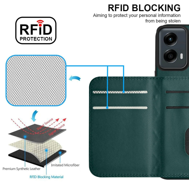 For Motorola Moto G 5G 2024 Rhombic Texture Card Bag RFID Phone Case with Long Lanyard(Green) by buy2fix