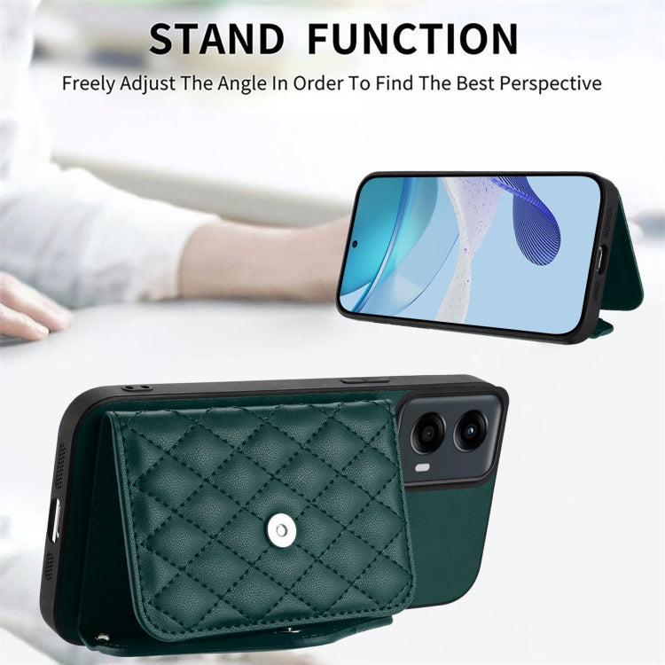 For Motorola Moto G 5G 2024 Rhombic Texture Card Bag RFID Phone Case with Long Lanyard(Green) by buy2fix