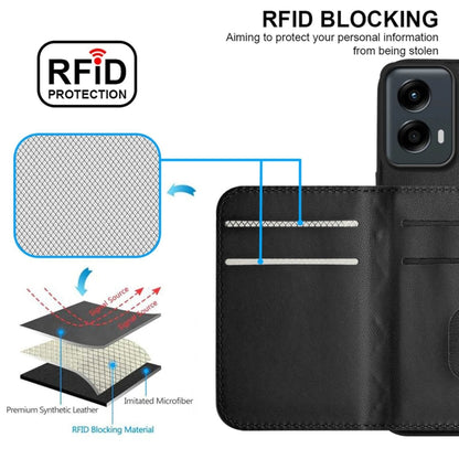 For Motorola Moto G 5G 2024 Rhombic Texture Card Bag RFID Phone Case with Long Lanyard(Black) - Motorola Cases by buy2fix | Online Shopping UK | buy2fix