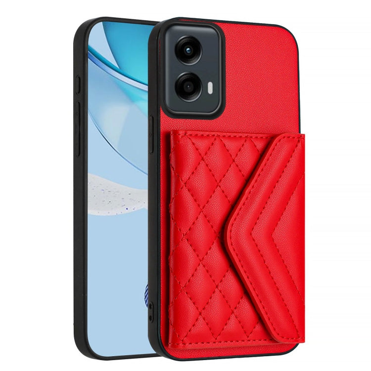 For Motorola Moto G 5G 2024 Rhombic Texture Card Bag RFID Phone Case with Long Lanyard(Red) by buy2fix
