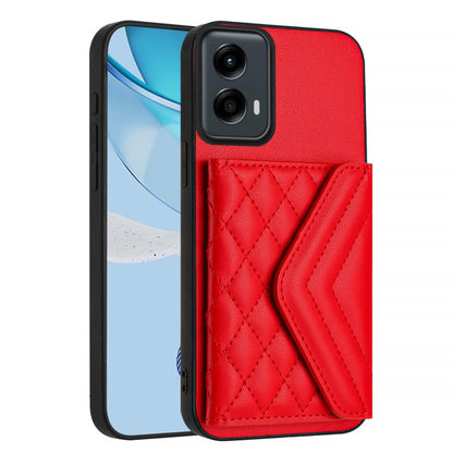For Motorola Moto G 5G 2024 Rhombic Texture Card Bag RFID Phone Case with Long Lanyard(Red) by buy2fix