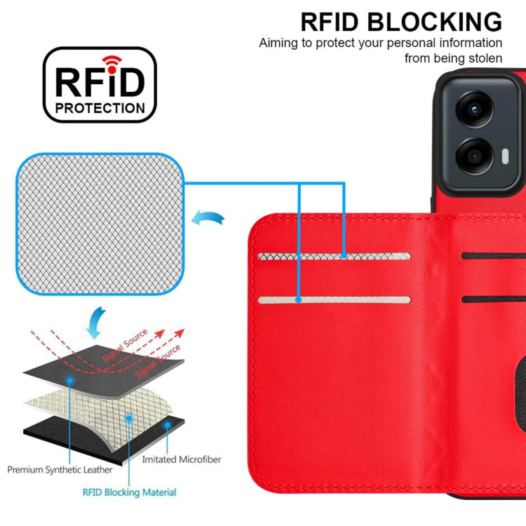 For Motorola Moto G 5G 2024 Rhombic Texture Card Bag RFID Phone Case with Long Lanyard(Red) by buy2fix