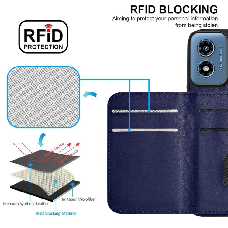 For Motorola Moto G Play 2024 5G Rhombic Texture Card Bag RFID Phone Case with Long Lanyard(Blue) by buy2fix