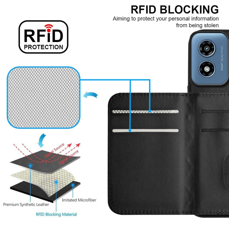 For Motorola Moto G Play 2024 5G Rhombic Texture Card Bag RFID Phone Case with Long Lanyard(Black) by buy2fix