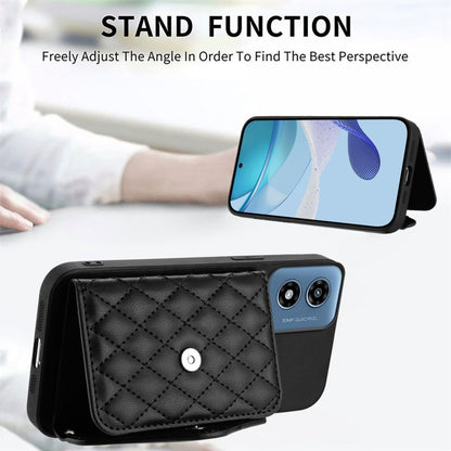 For Motorola Moto G Play 2024 5G Rhombic Texture Card Bag RFID Phone Case with Long Lanyard(Black) by buy2fix