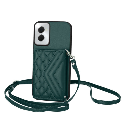 For Motorola Moto G Power 2024 5G Rhombic Texture Card Bag RFID Phone Case with Long Lanyard(Green) - Motorola Cases by buy2fix | Online Shopping UK | buy2fix