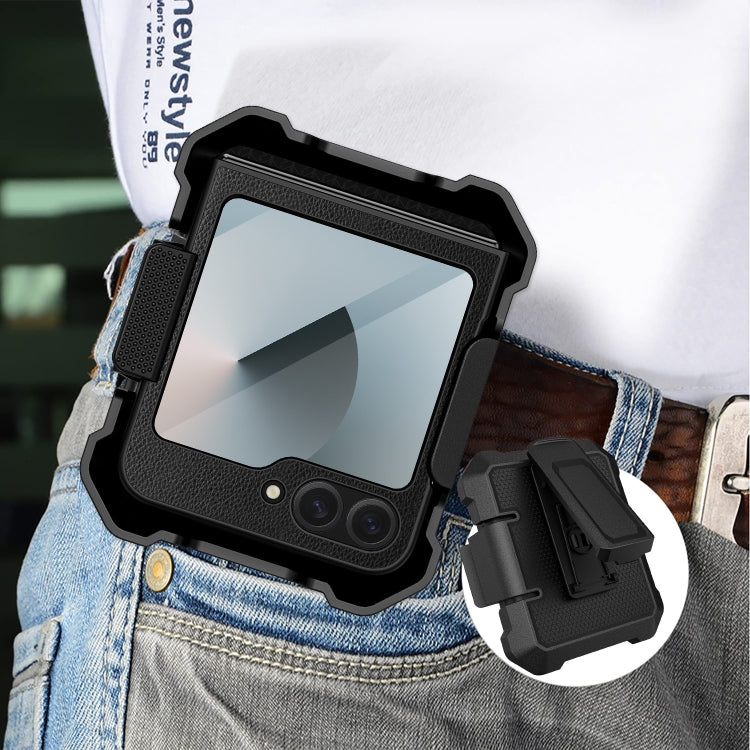 For Samsung Galaxy Z Flip6 PC Hybrid PU Leather Phone Case with Back Clip Holder(Grey) - Galaxy Z Flip6 5G Cases by buy2fix | Online Shopping UK | buy2fix