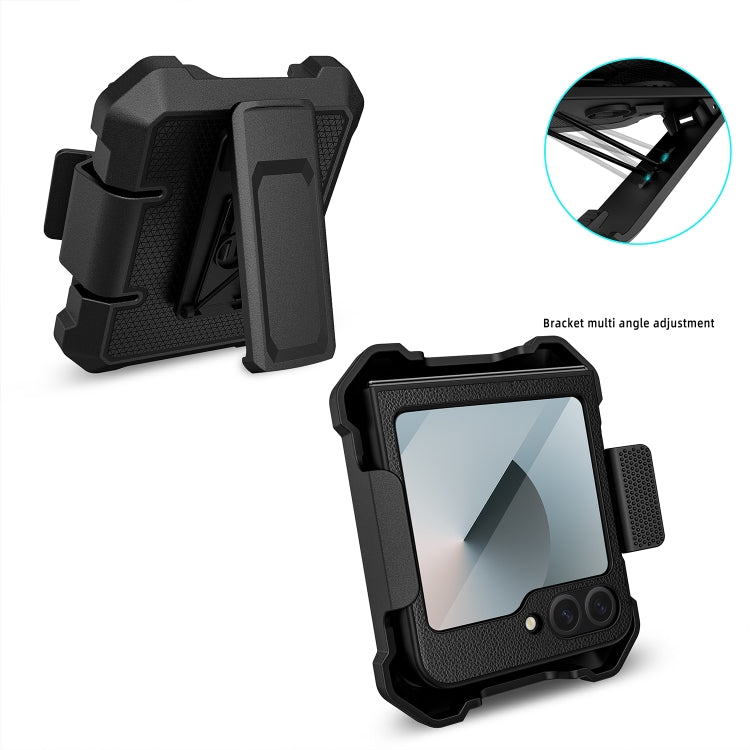 For Samsung Galaxy Z Flip6 / Flip7 FE PC Hybrid PU Leather Phone Case with Back Clip Holder(Blue) - Galaxy Z Flip6 5G Cases by buy2fix | Online Shopping UK | buy2fix